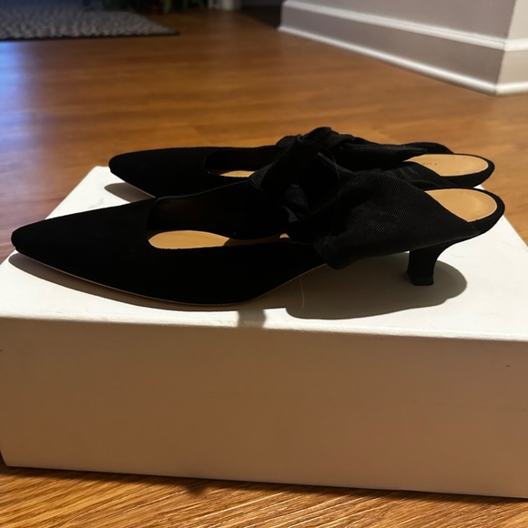 The Row CoCo Mule Black Suede-Moire Kitten Heels with Tie, Size 38.5 - Picture 2 of 3